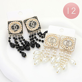 12Pairs - Square Pearl Fringe Earrings