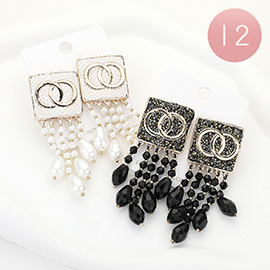 12Pairs - Square Pearl Fringe Earrings