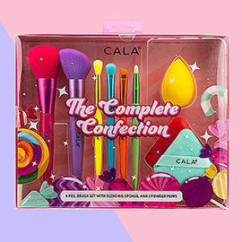 9PCS - The Complete Confection Makeup Brush, Blending Sponge and Powder Puff Set