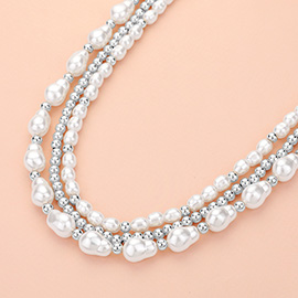 Pearl Metal Ball Beaded Strand Necklace