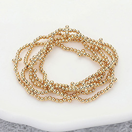 5PCS - Metal Bubble Flower Pointed Ball Beaded Stretch Multi Layered Bracelets