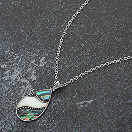 Abalone Mother of Pearl Teardrop Pendant Necklace