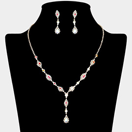 Marquise CZ Stone Cluster Y Shaped Rhinestone Necklace