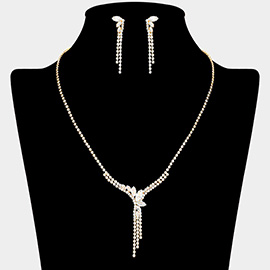 Marquise CZ Stone Accented Rhinestone Y Shaped Necklace