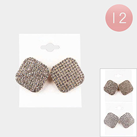 12Pairs - Rhinestone Embellished Square Clip on Earrings