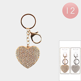 12PCS - Rhinestone Paved Heart Keychains