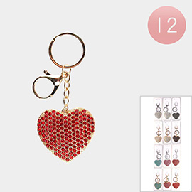 12PCS - Rhinestone Paved Heart Keychains