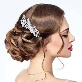 CZ Stone Embellished Flower Leaf Accented Hair Comb