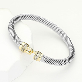 Two Tone CZ Stone Paved Hook Rope Bracelet