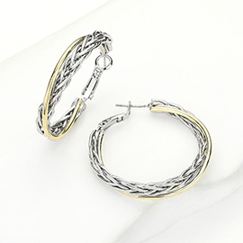 14k Gold Plated Two Tone Braided Hoop Earrings