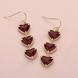 Triple Heart Stone Cluster Link Dropdown Dangle Earrings