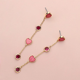 Heart Stone Bezel Link Dropdown Dangle Earrings