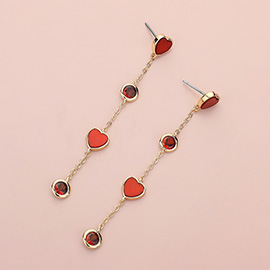 Heart Stone Bezel Link Dropdown Dangle Earrings