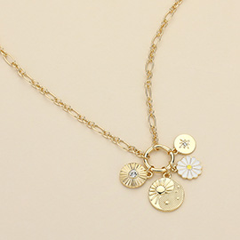 Metal Zodiac Medal Enamel Flower Charm Pendant Necklace