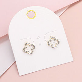 Stone Paved Open Quatrefoil Stud Earrings