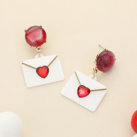 Glittered Resin Heart Envelop Dangle Earrings