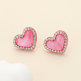 Stone Rim Resin Heart Pebble Stud Earrings