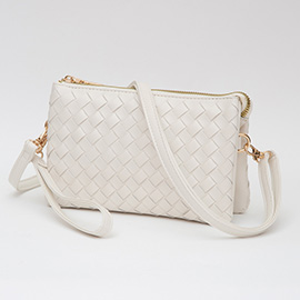 Faux Leather Woven Flap Envelop Crossbody Bag