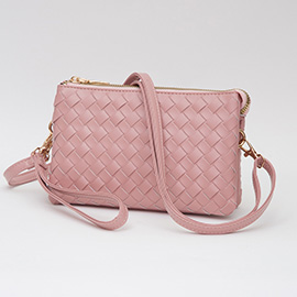 Faux Leather Woven Flap Envelop Crossbody Bag