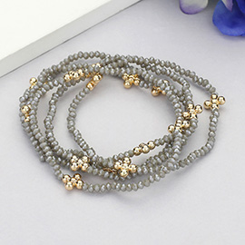 5PCS - Metal Bubble Flower Pointed Faceted Beaded Stretch Multi Layered Bracelets