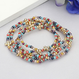 5PCS - Metal Bubble Flower Pointed Faceted Beaded Stretch Multi Layered Bracelets