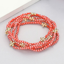 5PCS - Metal Bubble Flower Pointed Faceted Beaded Stretch Multi Layered Bracelets