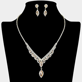 Marquise Stone Embellished Rhinestone Paved Necklace