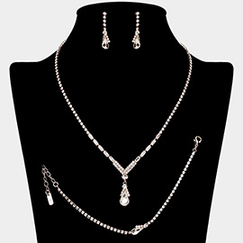 Teardrop Stone Pendant Pointed Baguette Stone Embellished Rhinestone Paved Jewelry Set