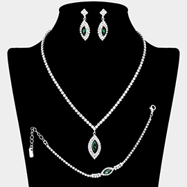 Marquise Stone Pendant Accented Rhinestone Paved Jewelry Set