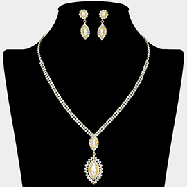 Marquise Pearl Pendant Rhinestone Paved Necklace