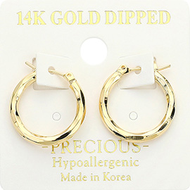 14K Gold Dipped Hypoallergenic Textured Pin Catch Hoop Earrings