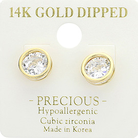 14K Gold Dipped Hypoallergenic CZ Stone Bezel Stud Earrings