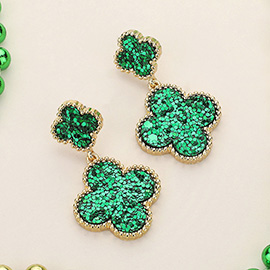 Glittered St Patricks Quatrefoil Dangle Earrings