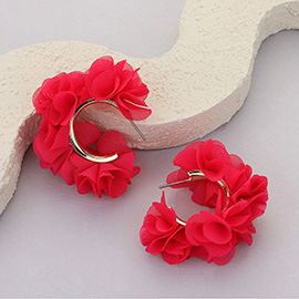 Fabric Flower Hoop Earrings