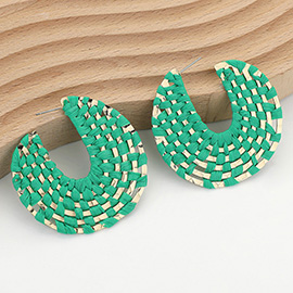 Raffia Weaved Flat Metal Hoop Earrings