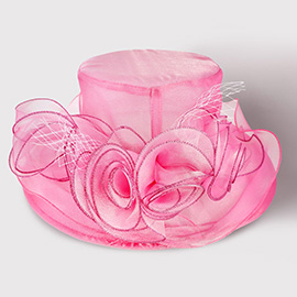 Bow Mesh Accented Tea Party Organza Dressy Hat