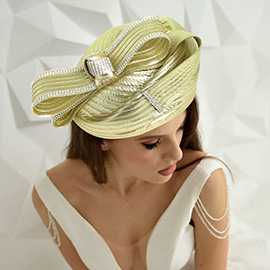 Rhinestone Rim Bow Church Dressy Hat