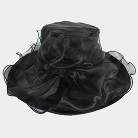 Bow Ruffle Double Layered Organza Dressy Hat