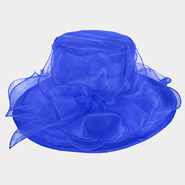 Bow Ruffle Double Layered Organza Dressy Hat