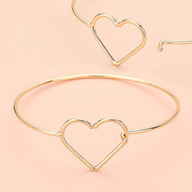 Brass Wire Metal Open Heart Accented Bangle Bracelet