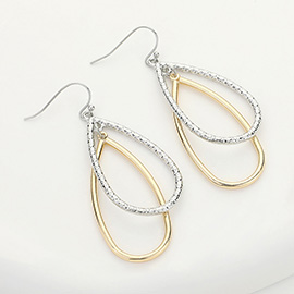 Textured Metal Double Teardrop Dangle Earrings