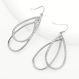 Textured Metal Double Teardrop Dangle Earrings