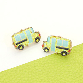 Glittered School Bus Hypoallergenic Stud Earrings