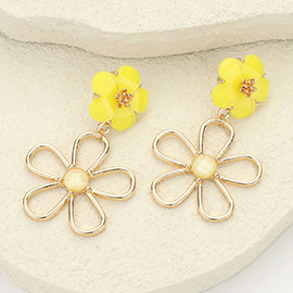 Stone Embellished Wire Flower Dangle Earrings