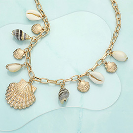 Mixed Shell Puka Shell Charm Station Chain Necklace