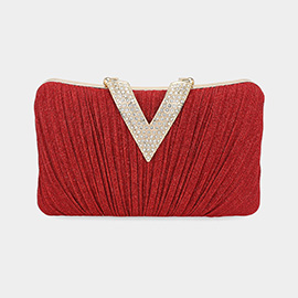 Sparkle Fabric Stone Paved V Fold Clutch / Evening Bag / Crossbody Bag