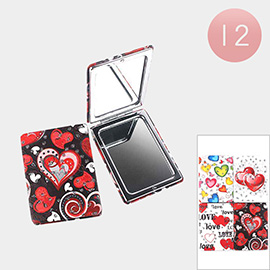 12PCS - Heart Love Printed Stone Embellished Cosmetic Mirrors