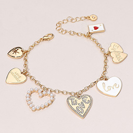 Enamel LOVE Heart LOVE YOURSELF YOU ME Message Pearl Heart Charm Station Bracelet