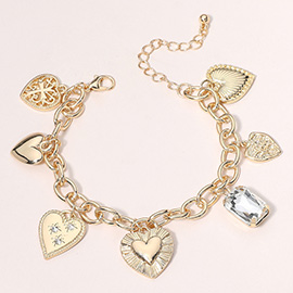 Metal Heart Cross Stone Charm Station Bracelet