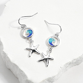 Enamel Wave Metal Starfish Link Dangle Earrings